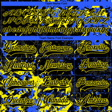 Load image into Gallery viewer, Custom Black Light Yellow-Royal 3D Fluid Art Splash Hockey Lace Neck Jersey