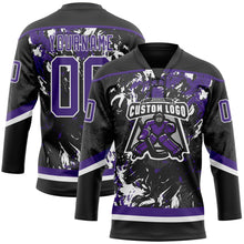 Загрузить изображение в средство просмотра галереи, Custom Black Purple-White 3D Fluid Art Splash Hockey Lace Neck Jersey