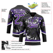 Загрузить изображение в средство просмотра галереи, Custom Black Purple-White 3D Fluid Art Splash Hockey Lace Neck Jersey