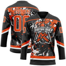 Laden Sie das Bild in den Galerie-Viewer, Custom Black Orange-White 3D Fluid Art Splash Hockey Lace Neck Jersey