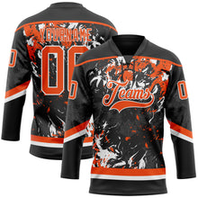 Laden Sie das Bild in den Galerie-Viewer, Custom Black Orange-White 3D Fluid Art Splash Hockey Lace Neck Jersey