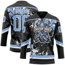 Load image into Gallery viewer, Custom Black Light Blue-White 3D Fluid Art Splash Hockey Lace Neck Jersey