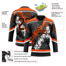 Laden Sie das Bild in den Galerie-Viewer, Custom Black Orange-White 3D Splash Art Hockey Lace Neck Jersey