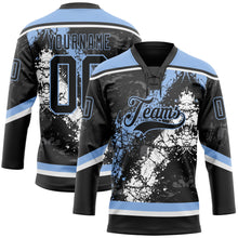Загрузить изображение в средство просмотра галереи, Custom Black Light Blue-White 3D Splash Art Hockey Lace Neck Jersey
