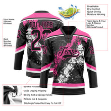 Load image into Gallery viewer, Custom Black Pink-White 3D Splash Art Hockey Lace Neck Jersey