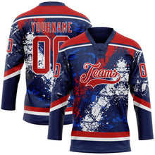 Load image into Gallery viewer, Custom Navy Red Thunder Blue-White 3D Splash Art Hockey Lace Neck Jersey