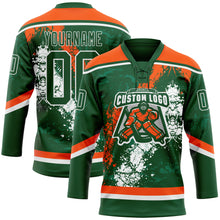 Load image into Gallery viewer, Custom Green Orange-White 3D Splash Art Hockey Lace Neck Jersey
