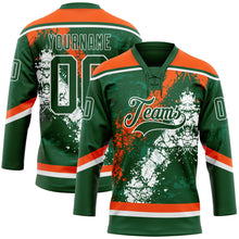 Load image into Gallery viewer, Custom Green Orange-White 3D Splash Art Hockey Lace Neck Jersey