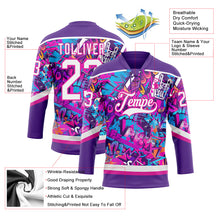 Загрузить изображение в средство просмотра галереи, Custom Graffiti Pattern White Purple-Deep Pink 3D Pattern Scratch Hockey Lace Neck Jersey
