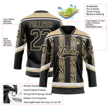 Load image into Gallery viewer, Custom Black Vegas Gold-White 3D Pattern Abstract Shape Hockey Lace Neck Jersey