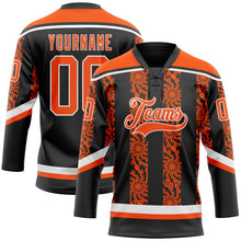 Загрузить изображение в средство просмотра галереи, Custom Black Orange-White 3D Pattern Abstract Shape Hockey Lace Neck Jersey