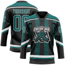 Загрузить изображение в средство просмотра галереи, Custom Black Teal-White 3D Pattern Abstract Shape Hockey Lace Neck Jersey
