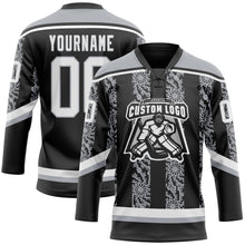 Загрузить изображение в средство просмотра галереи, Custom Black White-Gray 3D Pattern Abstract Shape Hockey Lace Neck Jersey