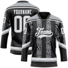Загрузить изображение в средство просмотра галереи, Custom Black White-Gray 3D Pattern Abstract Shape Hockey Lace Neck Jersey