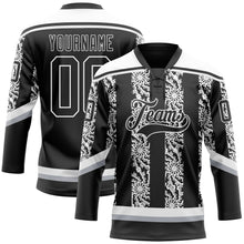 Загрузить изображение в средство просмотра галереи, Custom Black Gray-White 3D Pattern Abstract Shape Hockey Lace Neck Jersey