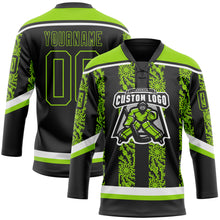 Загрузить изображение в средство просмотра галереи, Custom Black Neon Green-White 3D Pattern Abstract Shape Hockey Lace Neck Jersey
