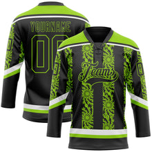 Загрузить изображение в средство просмотра галереи, Custom Black Neon Green-White 3D Pattern Abstract Shape Hockey Lace Neck Jersey