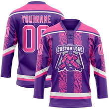 Загрузить изображение в средство просмотра галереи, Custom Purple Pink-White 3D Pattern Abstract Shape Hockey Lace Neck Jersey