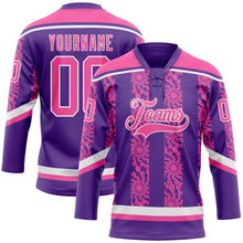 Загрузить изображение в средство просмотра галереи, Custom Purple Pink-White 3D Pattern Abstract Shape Hockey Lace Neck Jersey