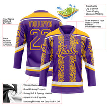 Charger l'image dans la galerie, Custom Purple Gold-White 3D Pattern Abstract Shape Hockey Lace Neck Jersey