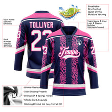 Laden Sie das Bild in den Galerie-Viewer, Custom Navy White-Pink 3D Pattern Abstract Shape Hockey Lace Neck Jersey