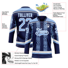Load image into Gallery viewer, Custom Navy Light Blue-White 3D Pattern Abstract Shape Hockey Lace Neck Jersey