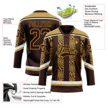 Загрузить изображение в средство просмотра галереи, Custom Brown Old Gold-White 3D Pattern Abstract Shape Hockey Lace Neck Jersey