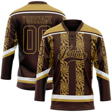 Загрузить изображение в средство просмотра галереи, Custom Brown Old Gold-White 3D Pattern Abstract Shape Hockey Lace Neck Jersey