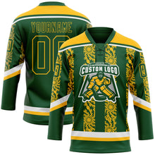 Load image into Gallery viewer, Custom Green Gold-White 3D Pattern Abstract Shape Hockey Lace Neck Jersey