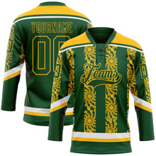 Load image into Gallery viewer, Custom Green Gold-White 3D Pattern Abstract Shape Hockey Lace Neck Jersey