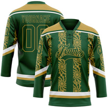 Load image into Gallery viewer, Custom Green Old Gold-White 3D Pattern Abstract Shape Hockey Lace Neck Jersey