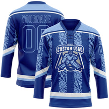 Laden Sie das Bild in den Galerie-Viewer, Custom Royal Light Blue-White 3D Pattern Abstract Shape Hockey Lace Neck Jersey