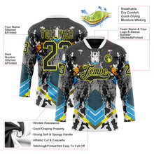 Загрузить изображение в средство просмотра галереи, Custom Black Neon Yellow Blue-White 3D Pattern Abstract Splash Hockey Lace Neck Jersey