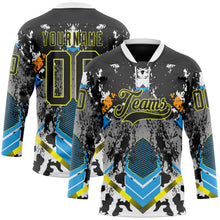 Загрузить изображение в средство просмотра галереи, Custom Black Neon Yellow Blue-White 3D Pattern Abstract Splash Hockey Lace Neck Jersey