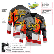 Charger l'image dans la galerie, Custom Black Red-Yellow 3D Pattern Abstract Hockey Lace Neck Jersey
