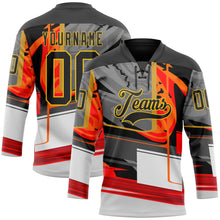 Charger l'image dans la galerie, Custom Black Red-Yellow 3D Pattern Abstract Hockey Lace Neck Jersey
