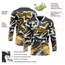 Загрузить изображение в средство просмотра галереи, Custom Black Gold-White 3D Pattern Abstract Hockey Lace Neck Jersey