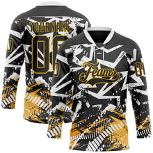 Загрузить изображение в средство просмотра галереи, Custom Black Gold-White 3D Pattern Abstract Hockey Lace Neck Jersey