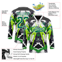 Загрузить изображение в средство просмотра галереи, Custom Black Kelly Green White-Green 3D Pattern Abstract Grunge Hockey Lace Neck Jersey