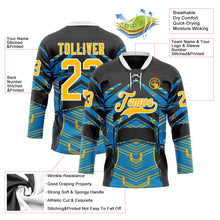 Load image into Gallery viewer, Custom Black Gold Blue-White 3D Pattern Abstract Hockey Lace Neck Jersey