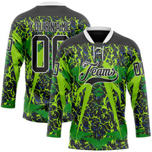 Load image into Gallery viewer, Custom Black Green White 3D Pattern Abstract Hockey Lace Neck Jersey