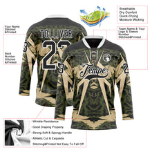 Laden Sie das Bild in den Galerie-Viewer, Custom Black Olive-White 3D Pattern Abstract Grunge Hockey Lace Neck Jersey