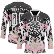 Загрузить изображение в средство просмотра галереи, Custom Black White-Light Pink 3D Pattern Abstract Grunge Hockey Lace Neck Jersey