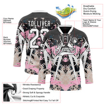 Загрузить изображение в средство просмотра галереи, Custom Black White-Light Pink 3D Pattern Abstract Grunge Hockey Lace Neck Jersey