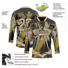 Laden Sie das Bild in den Galerie-Viewer, Custom Black Vegas Gold-Gray 3D Pattern Abstract Hockey Lace Neck Jersey