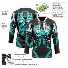 Charger l'image dans la galerie, Custom Black Aqua-White 3D Pattern Abstract Hockey Lace Neck Jersey