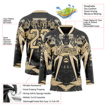 Загрузить изображение в средство просмотра галереи, Custom Black Vegas Gold 3D Pattern Abstract Grunge Hockey Lace Neck Jersey