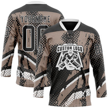 Charger l'image dans la galerie, Custom Black Brown-White 3D Pattern Abstract Hockey Lace Neck Jersey