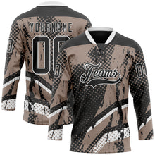 Charger l'image dans la galerie, Custom Black Brown-White 3D Pattern Abstract Hockey Lace Neck Jersey