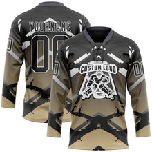 Laden Sie das Bild in den Galerie-Viewer, Custom Gray Black Vegas Gold-White 3D Pattern Abstract Gradient Hockey Lace Neck Jersey